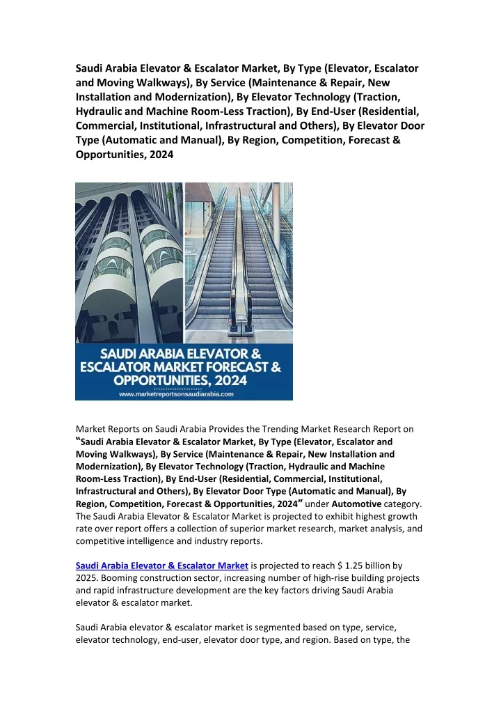saudi arabia elevator escalator market by type