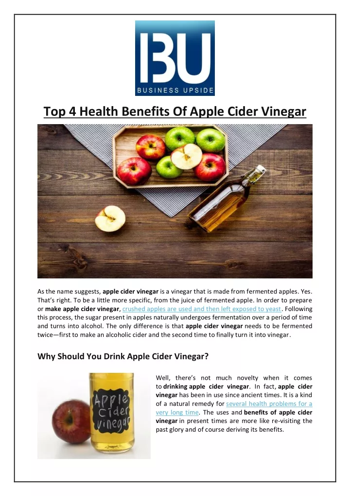 top 4 health benefits of apple cider vinegar