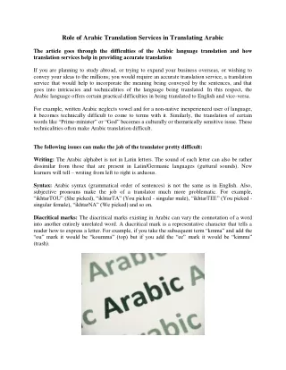 Role of Arabic Translation Services in Translating Arabic