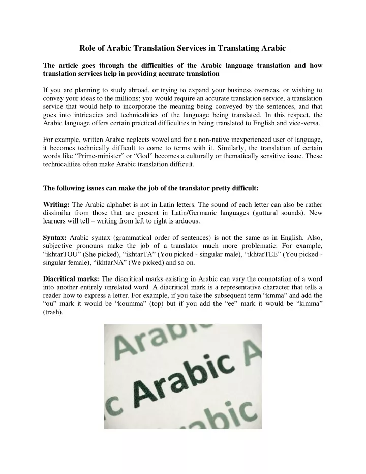 role of arabic translation services