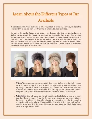 learn about the different types of fur available