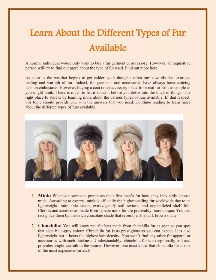 learn about the different types of fur available