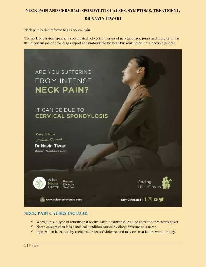 neck pain and cervical spondylitis causes