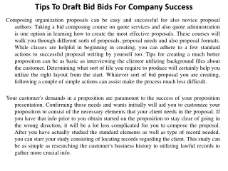 Tips To Draft Bid Bids For Company Success