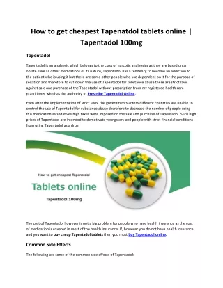 How to get cheapest Tapenatdol tablets online | Tapentadol 100mg
