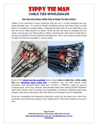Zip Ties and Colour Cable Ties at Zippy Tie Man Online