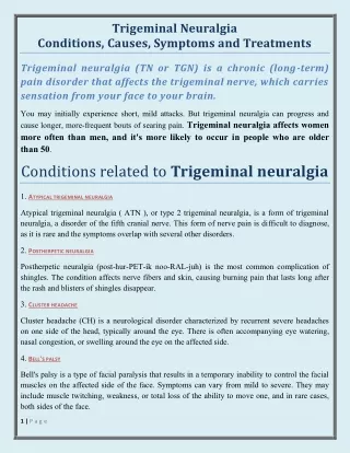 Trigeminal Neuralgia Conditions, Causes, Symptoms and Treatment