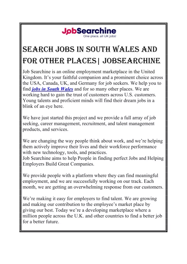 search jobs in south wales and for other places