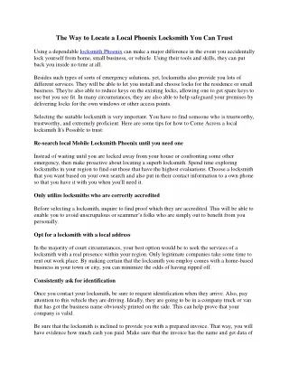 the way to locate a local phoenix locksmith
