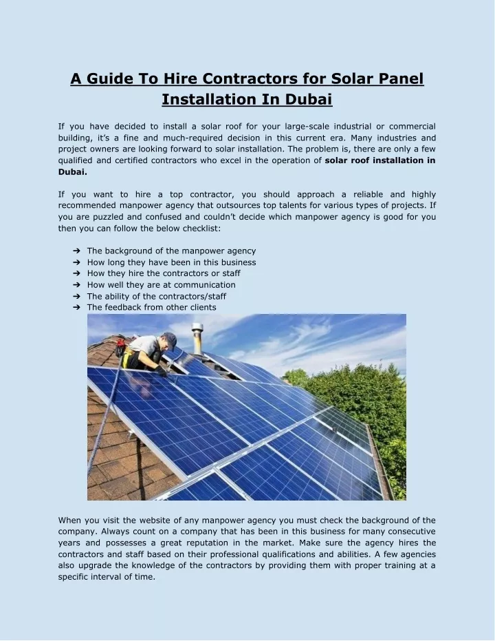 a guide to hire contractors for solar panel