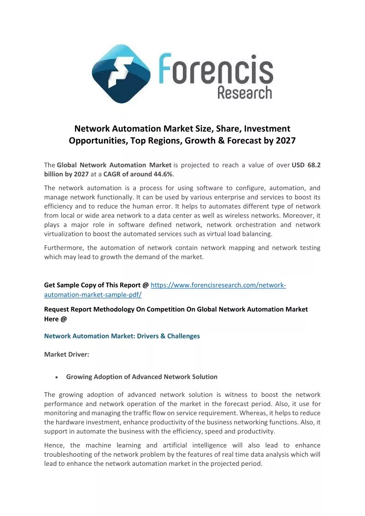 network automation market size share investment