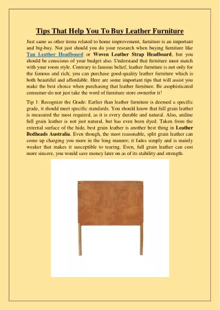 Tips That Help You To Buy Leather Furniture