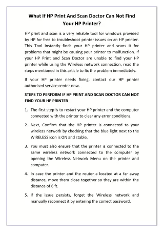 What If HP Print And Scan Doctor Can Not Find Your HP Printer?