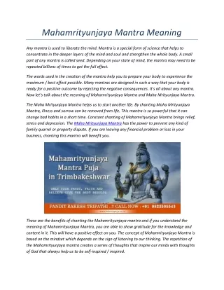 Mahamrityunjaya Mantra Meaning