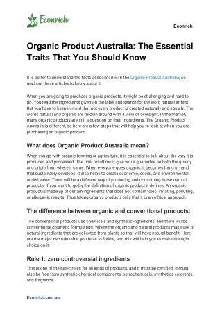 Organic Product Australia: The Essential Traits That You Should Know