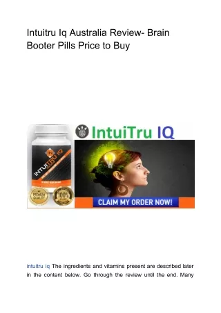Intuitru Iq Australia Review- Brain Booter Pills Price to Buy