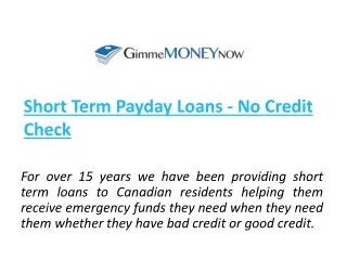 Short Term Payday Loans - No Credit Check