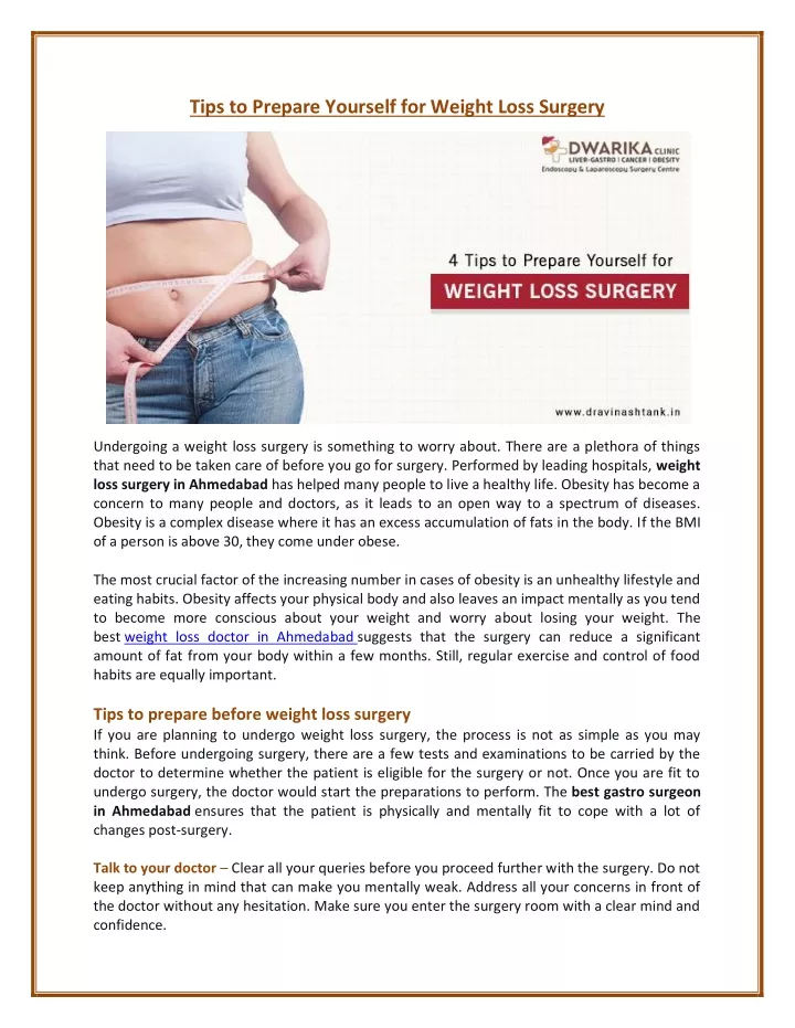 tips to prepare yourself for weight loss surgery