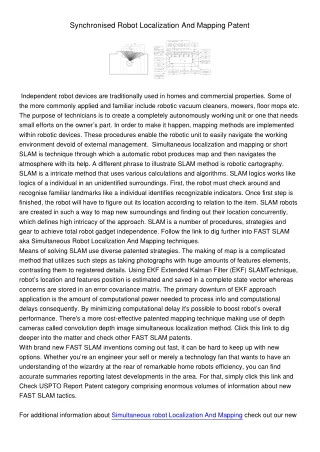 synchronised robot localization and mapping patent
