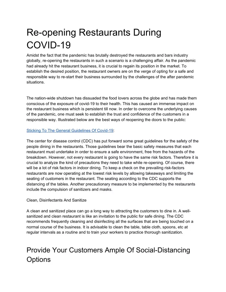 re opening restaurants during covid 19