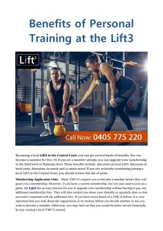 Benefits of Personal Training at the Lift3