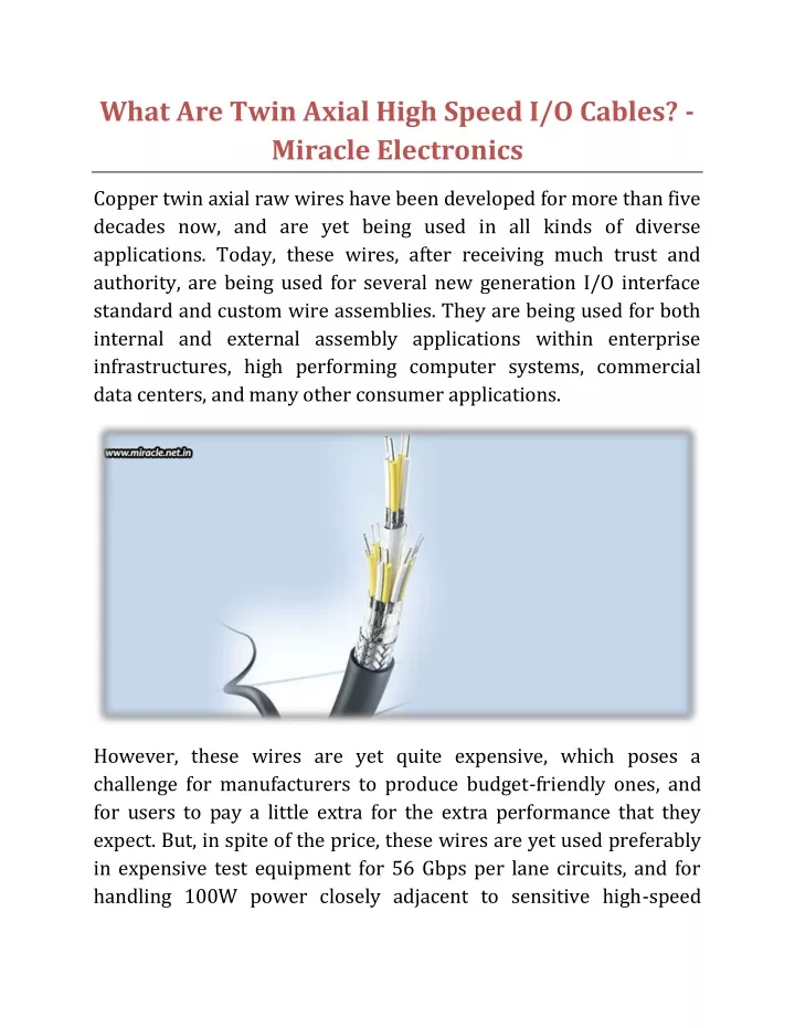 what are twin axial high speed i o cables miracle