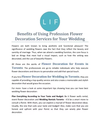 Benefits of Using Profession Flower Decoration Services for Your Wedding