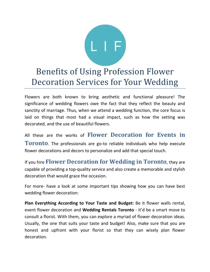 benefits of using profession flower decoration