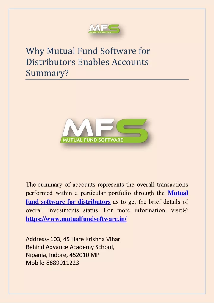 why mutual fund software for distributors enables