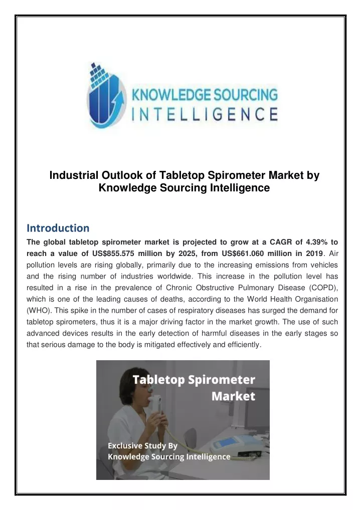 industrial outlook of tabletop spirometer market