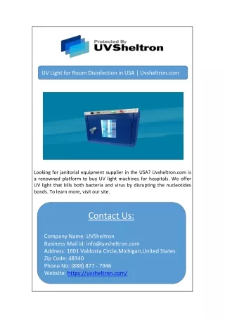 UV Light for Room Disinfection in USA | Uvsheltron.com