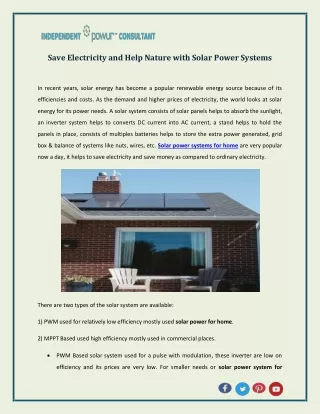 Save electricity and help nature with solar power systems