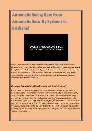 Automatic Swing Gate from Automatic Security Systems In Brisbane!