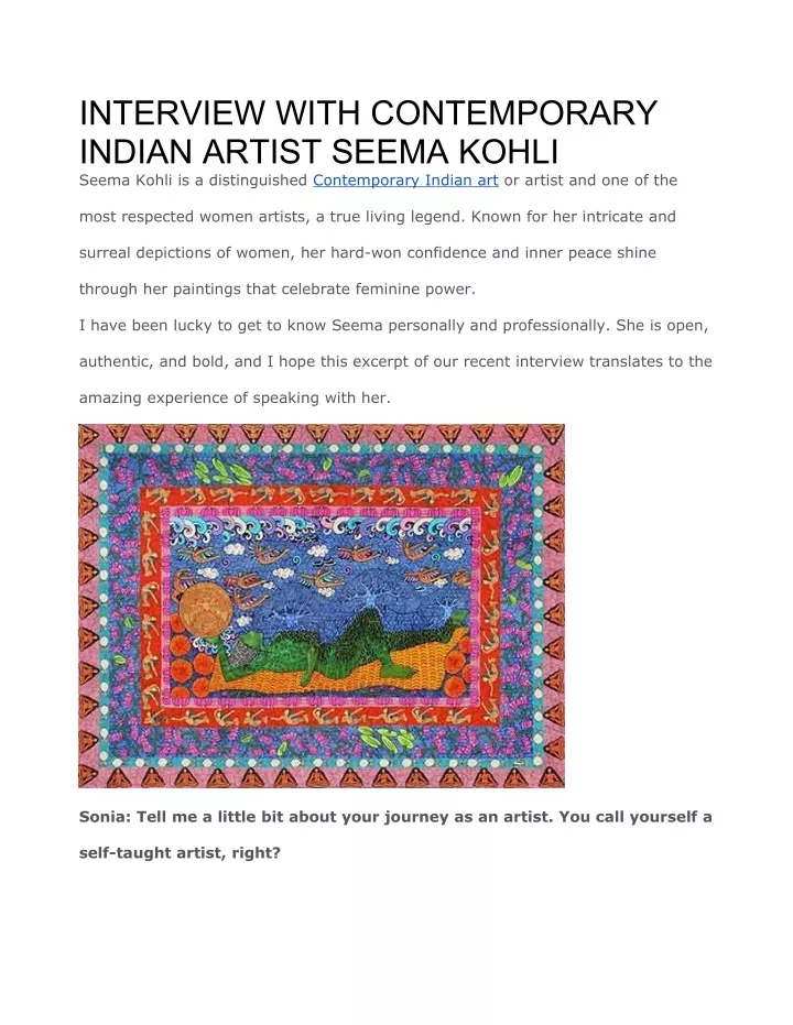 interview with contemporary indian artist seema