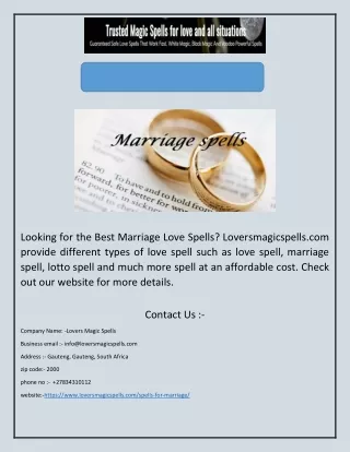 Best Marriage Love Spells | Loversmagicspells.com