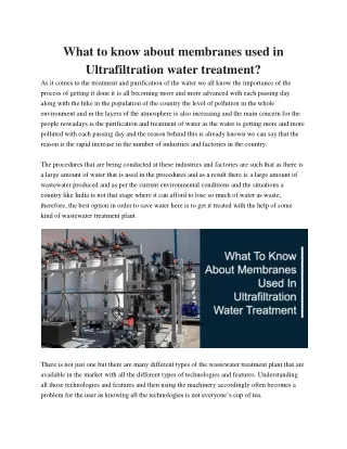 What to know about membranes used in ultrafiltration water treatment?