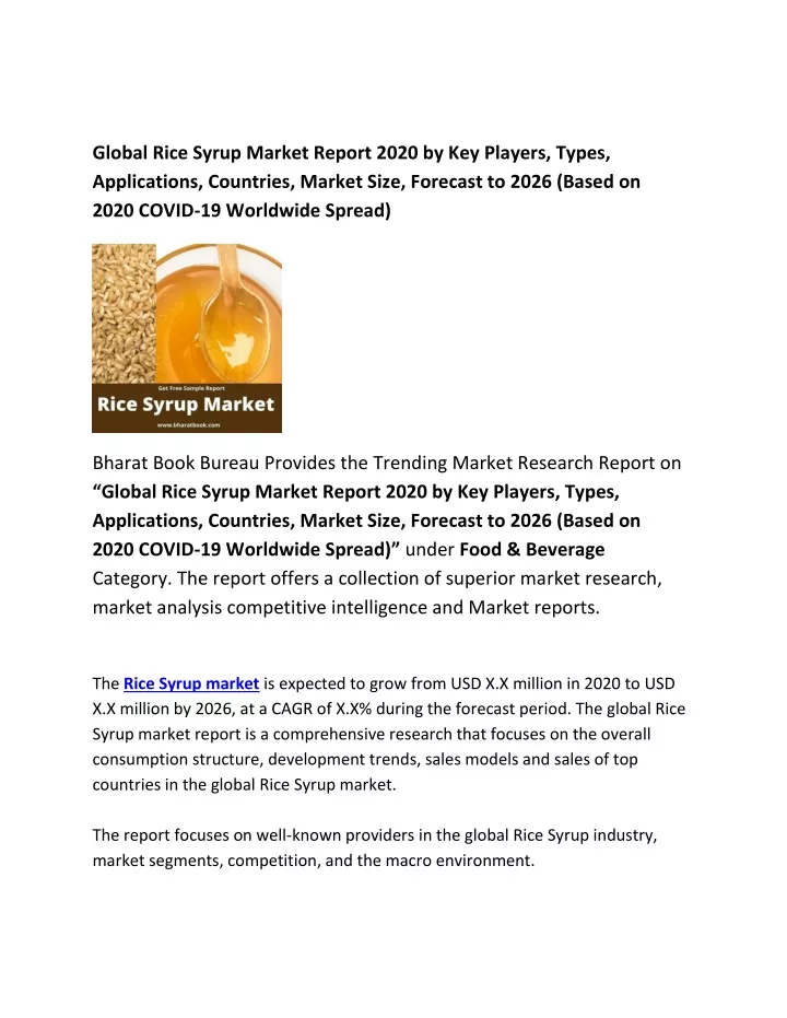 global rice syrup market report 2020