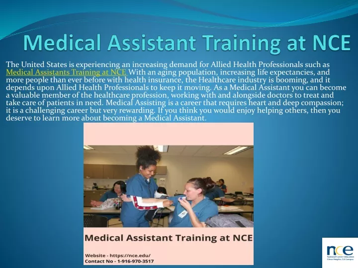 medical assistant training at nce