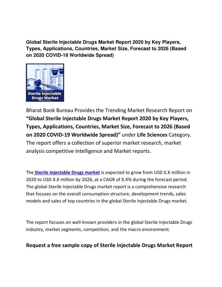 global sterile injectable drugs market report