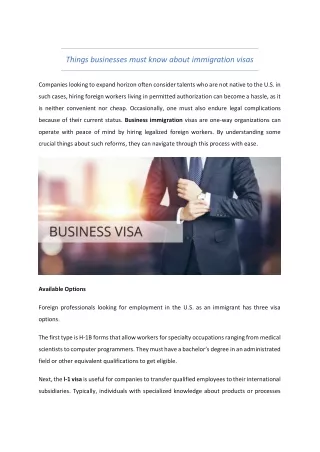 Things businesses must know about immigration visas