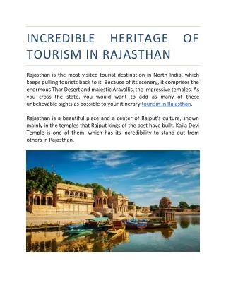 Incredible heritage of tourism in Rajasthan