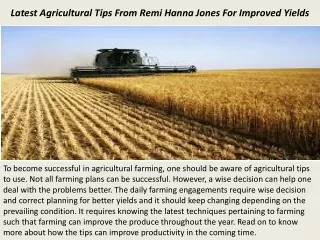 Latest Agricultural Tips From Remi Hanna Jones For Improved Yields