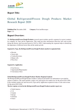 Refrigerated or Frozen Dough Products Market Research Report 2020