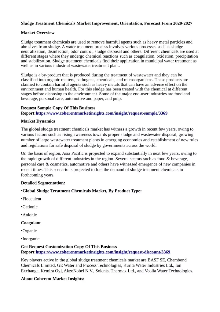 sludge treatment chemicals market improvement