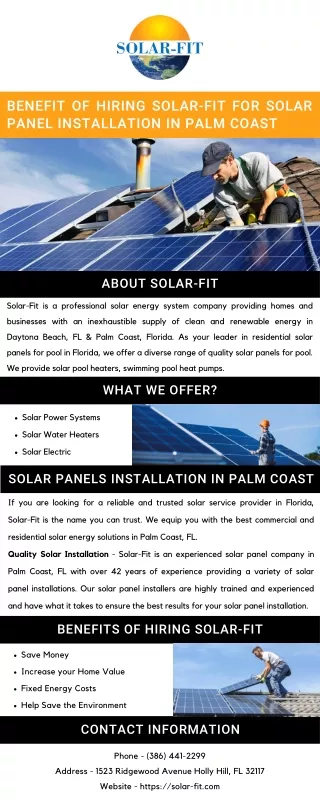 Benefit of Hiring Solar-Fit for Solar Panel Installation in Palm Coast