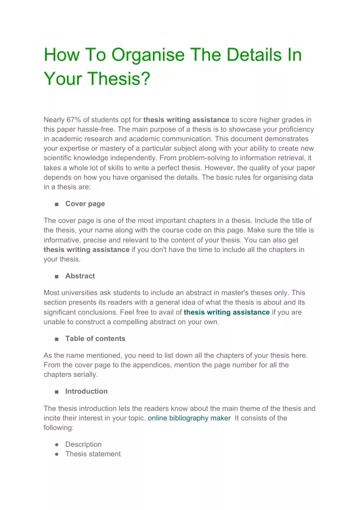 how to organise the details in your thesis nearly