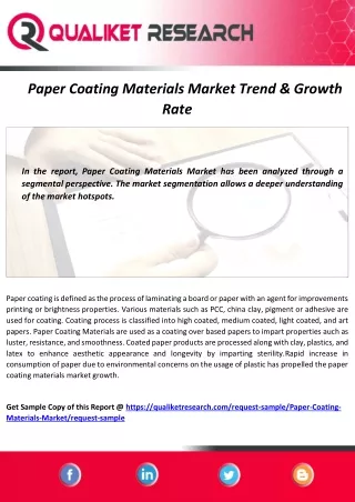 Paper Coating Materials Market  Size, Share, Industry Trend, Growth Rate & Forecast 2020-2027