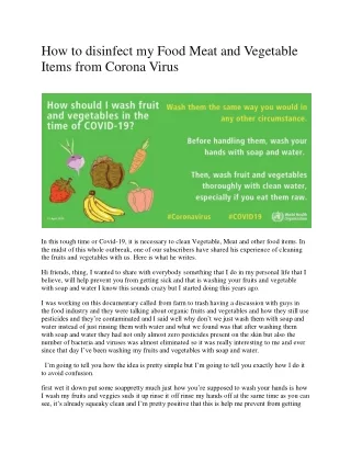 How to disinfect my Food Meat and Vegetable Items from Corona Virus
