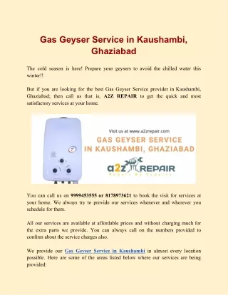 Gas Geyser Service in Kaushambi, Ghaziabad
