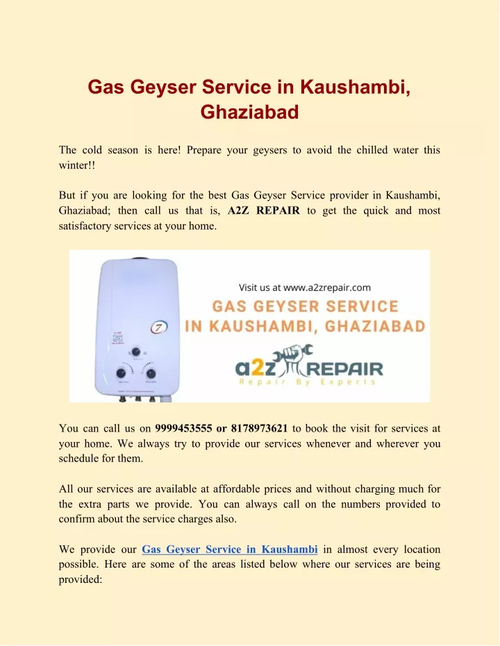 gas geyser service in kaushambi ghaziabad
